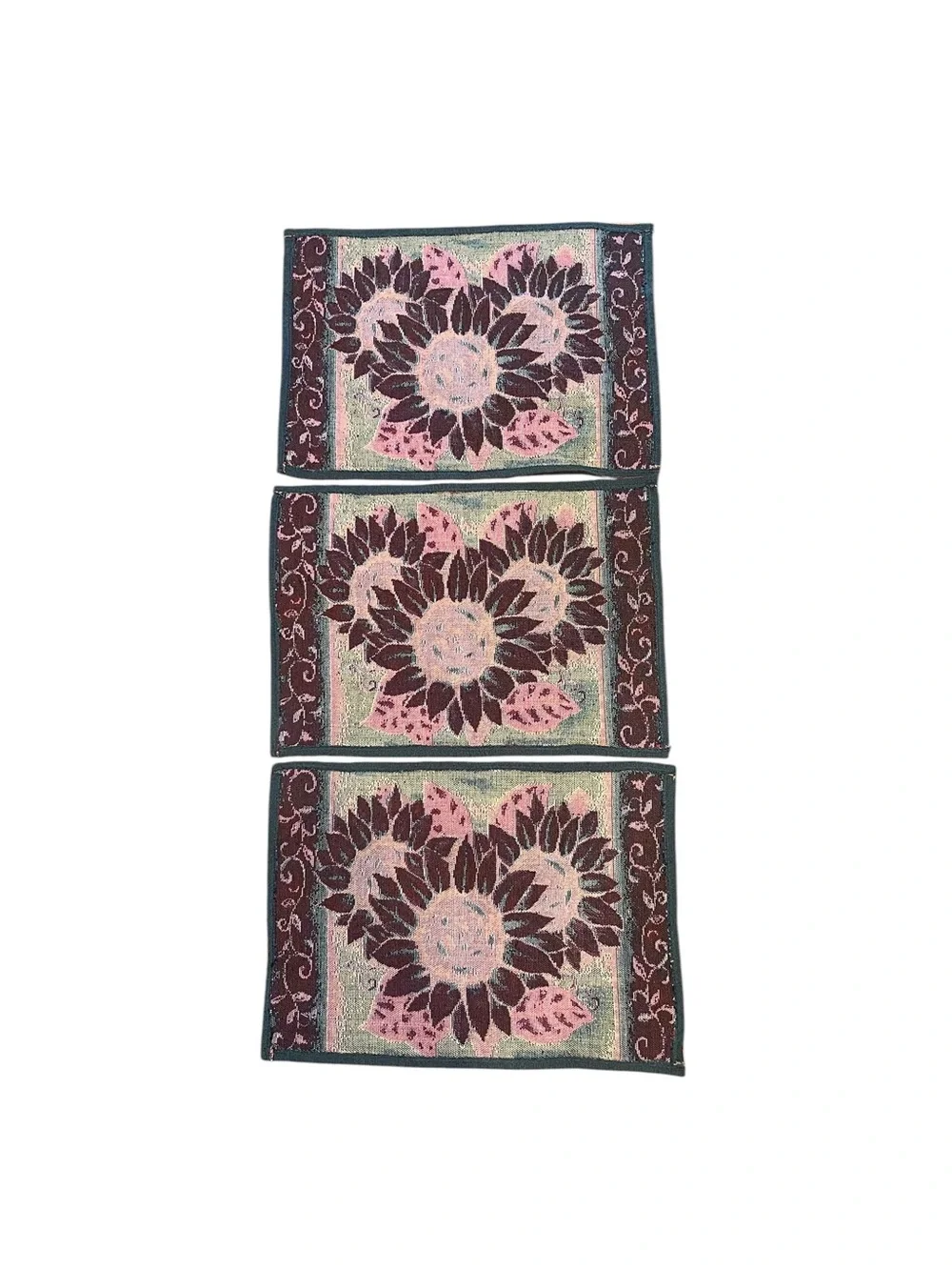 Sunflower Tapestry Placemats Set of 6 Tuscan Woven Cotton Blend  17.5”x12.5”